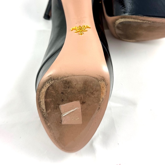 Prada Black Vernice Saffiano Leather Peep Toe Platform Pumps Size 39½ - Picture 9 of 12